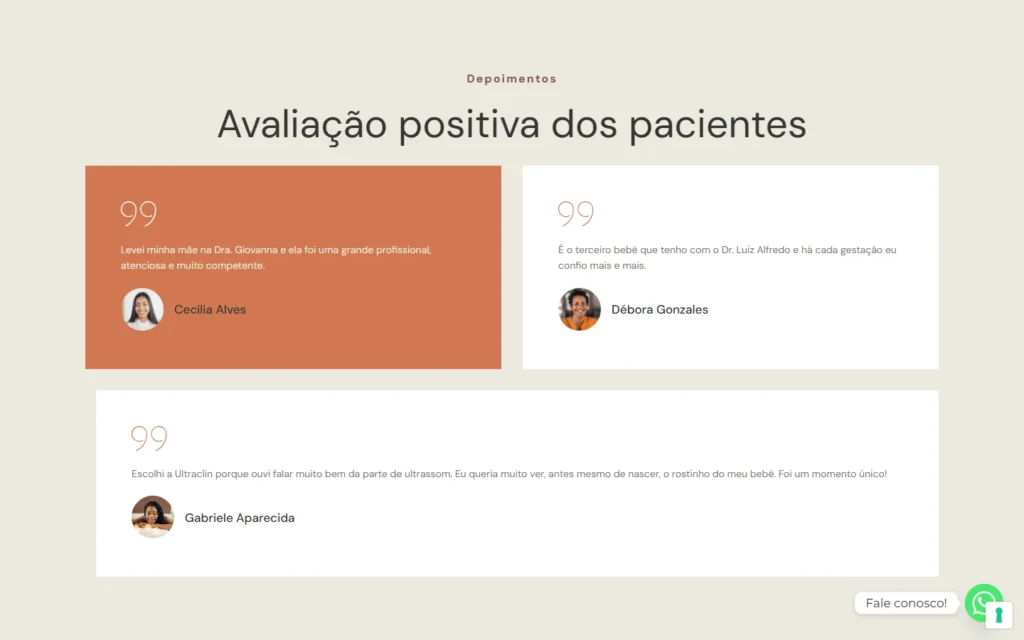 Captura do site de Ultraclin: Seção Avaliação positiva dos pacientes