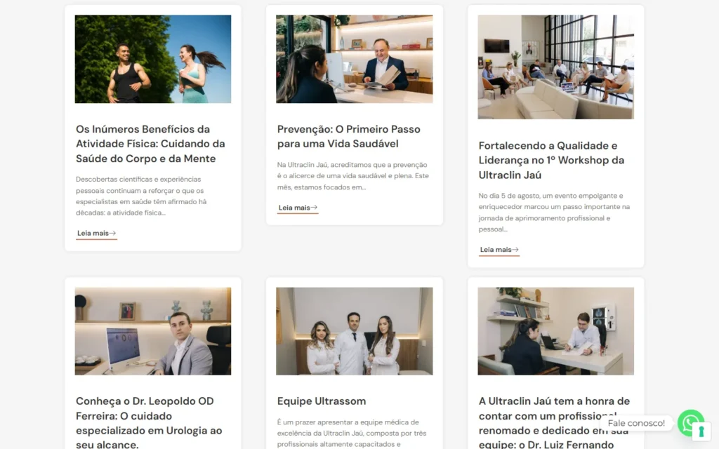 Captura do site de Ultraclin: Página Blog & Notícias