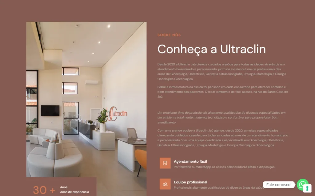 Captura do site de Ultraclin: Seção Conheça a Ultraclin