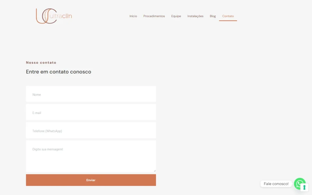 Captura do site de Ultraclin: Página Contato