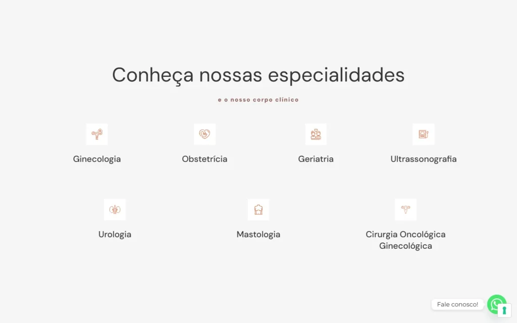 Captura do site de Ultraclin: Seção Conheça nossas especialidades