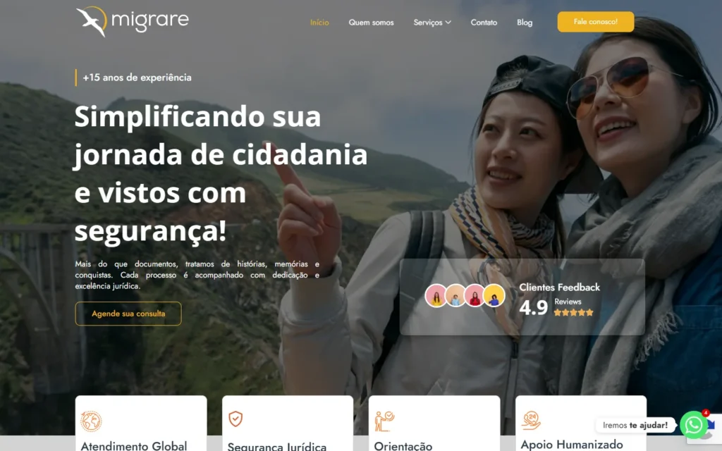 Captura do site de Migrare: Página inicial: cidadania e vistos com segurança