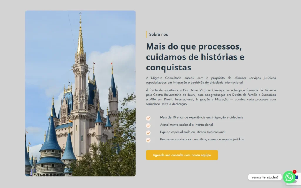 Captura do site de Migrare: Seção Sobre nós