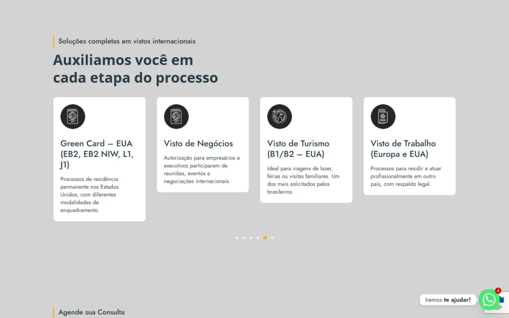 Captura do site de Migrare: Seção de vistos por finalidade