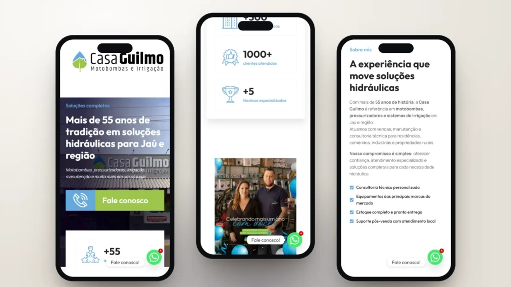 Captura do site de Casa Guilmo: Início e blocos da página no celular