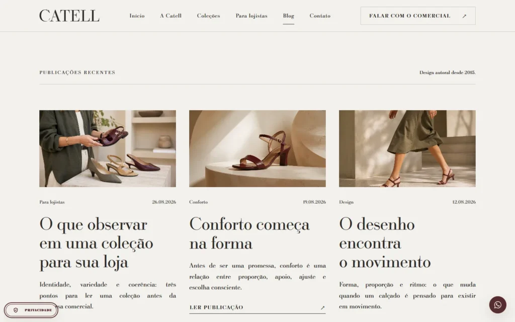 Captura do site de Catell: Blog: publicações recentes