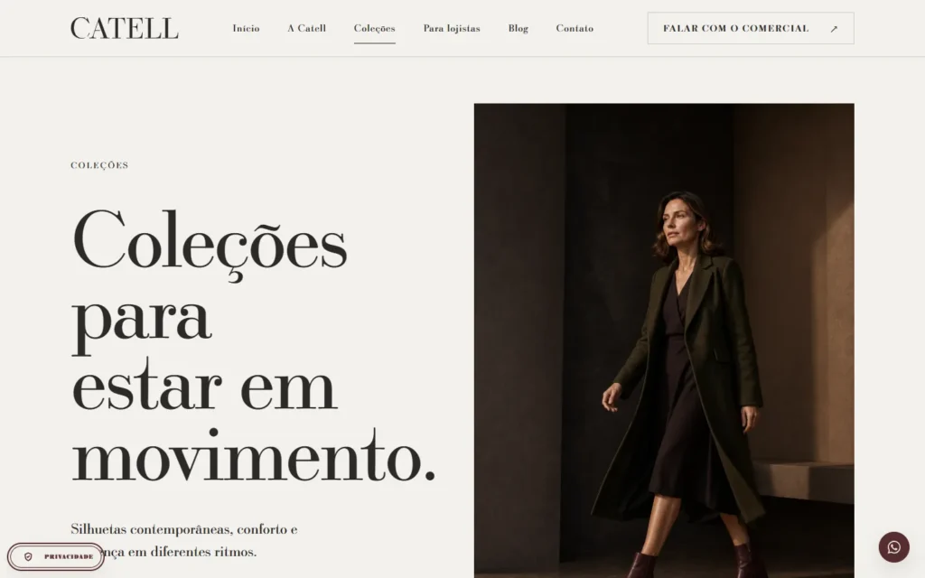 Captura do site de Catell: Página Coleções