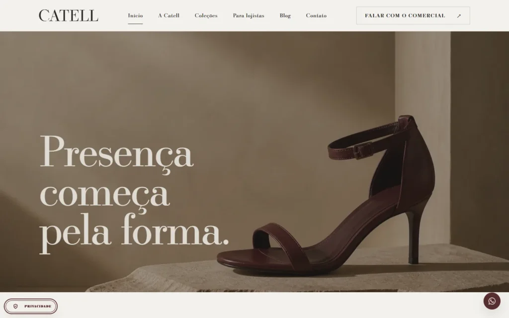 Captura do site de Catell: Seção Presença começa pela forma