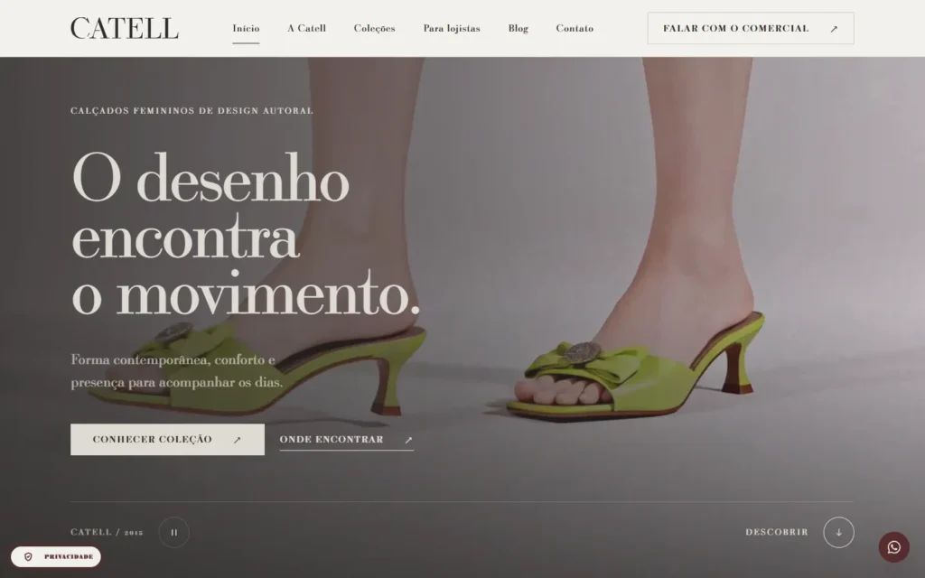 Captura do site de Catell: Página inicial: o desenho encontra o movimento