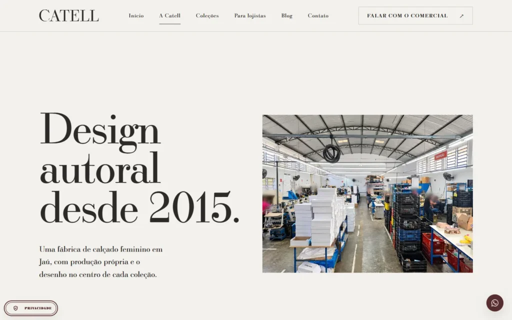 Captura do site de Catell: Página Quem somos: design autoral desde 2015