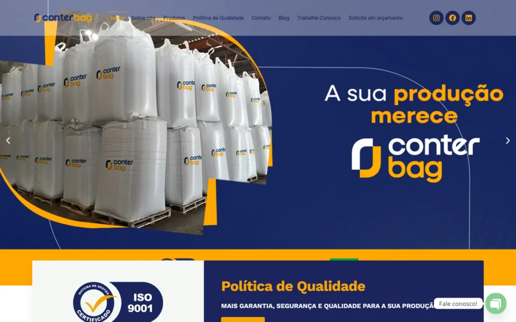 Captura do site de Conter Bag: Página inicial: líder em qualidade e compromisso