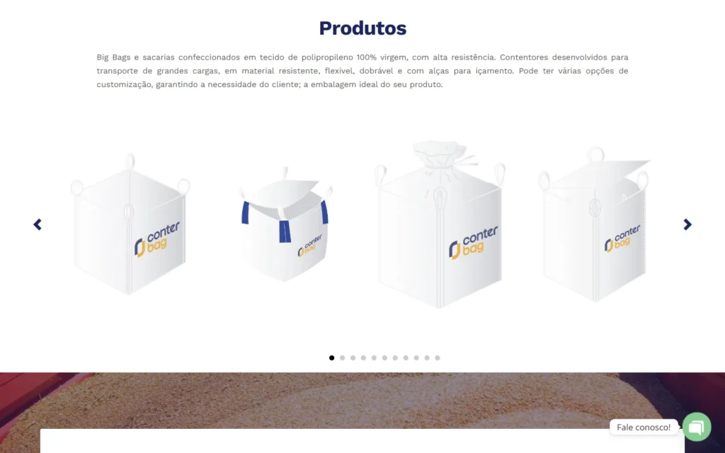 Captura do site de Conter Bag: Seção Produtos: big bags em carrossel