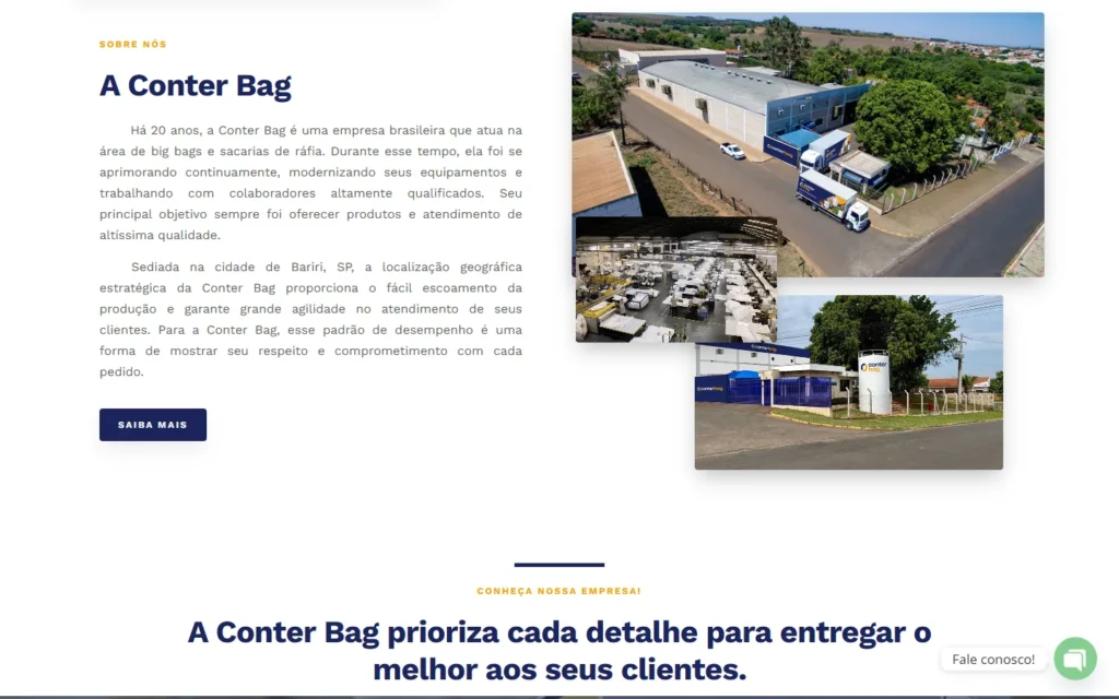 Captura do site de Conter Bag: Seção A Conter Bag