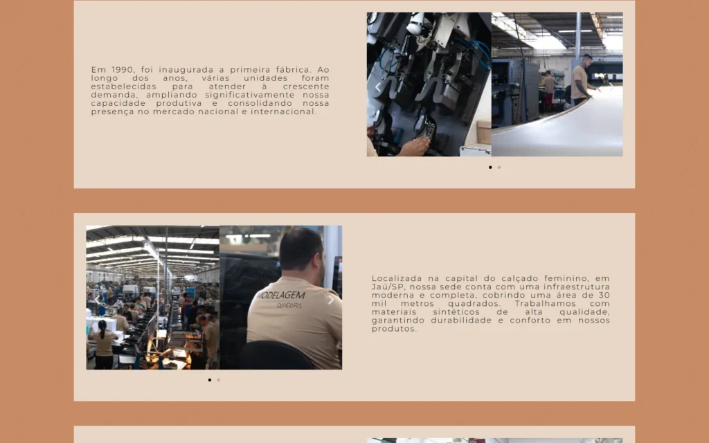 Captura do site de Dandara: Página Empresa: a fábrica de 30 mil m²