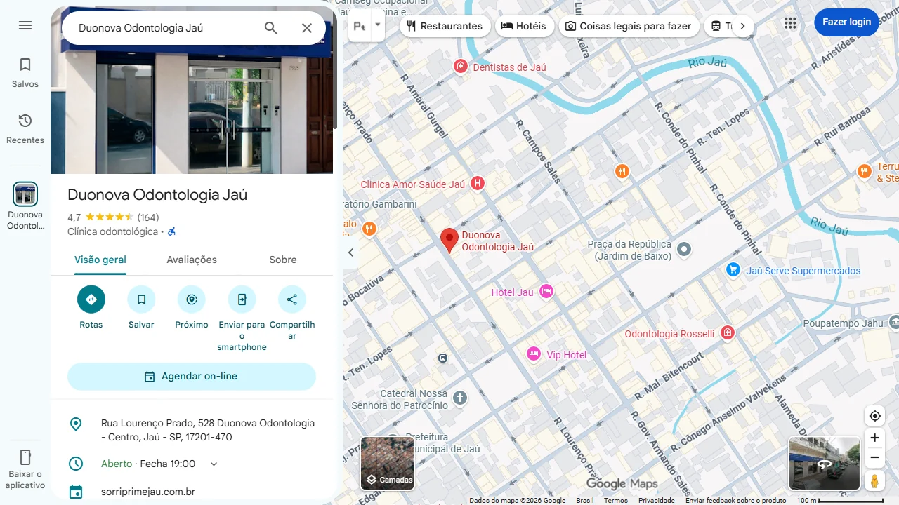 Localização de Duonova Odontologia Jaú no Google Maps. Captura real de 16/09/2026.