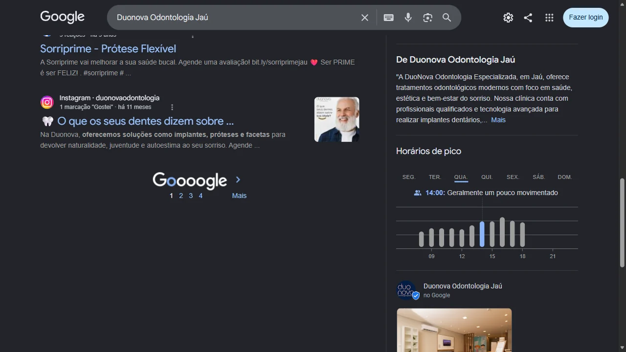 Apresentação pública da empresa de Duonova Odontologia Jaú no Google. Captura real de 16/09/2026.
