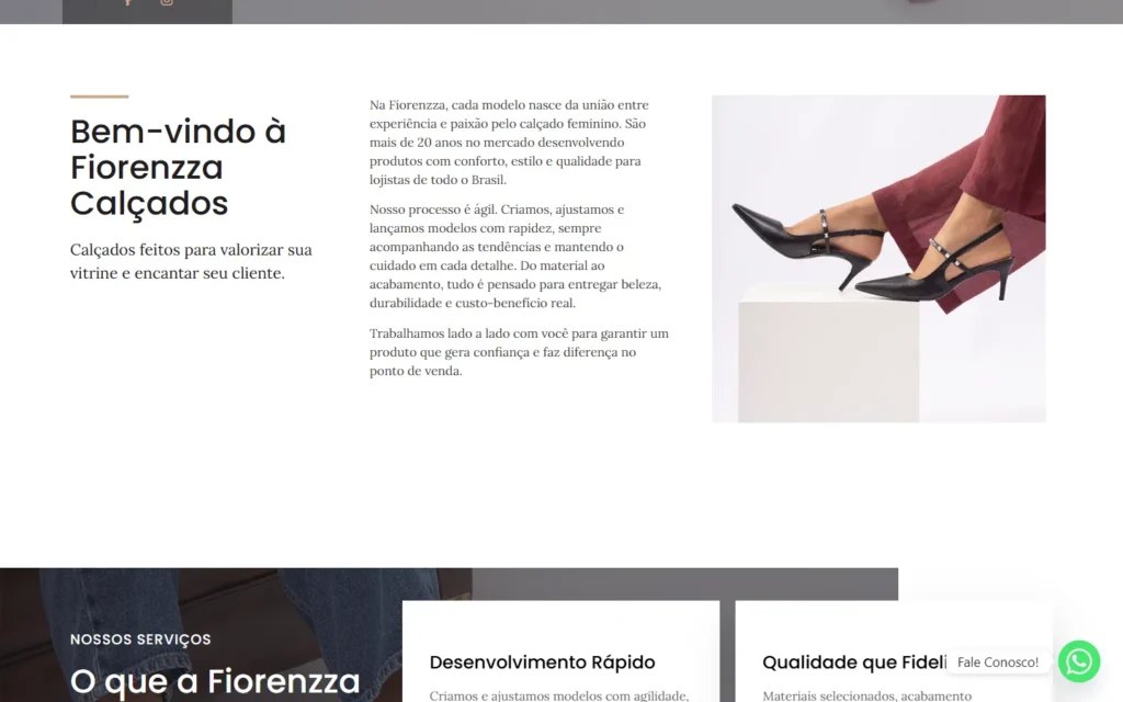 Captura do site de Fiorenzza Calçados: Seção Bem-vindo à Fiorenzza Calçados