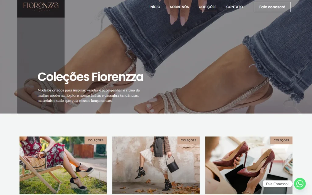 Captura do site de Fiorenzza Calçados: Página Coleções