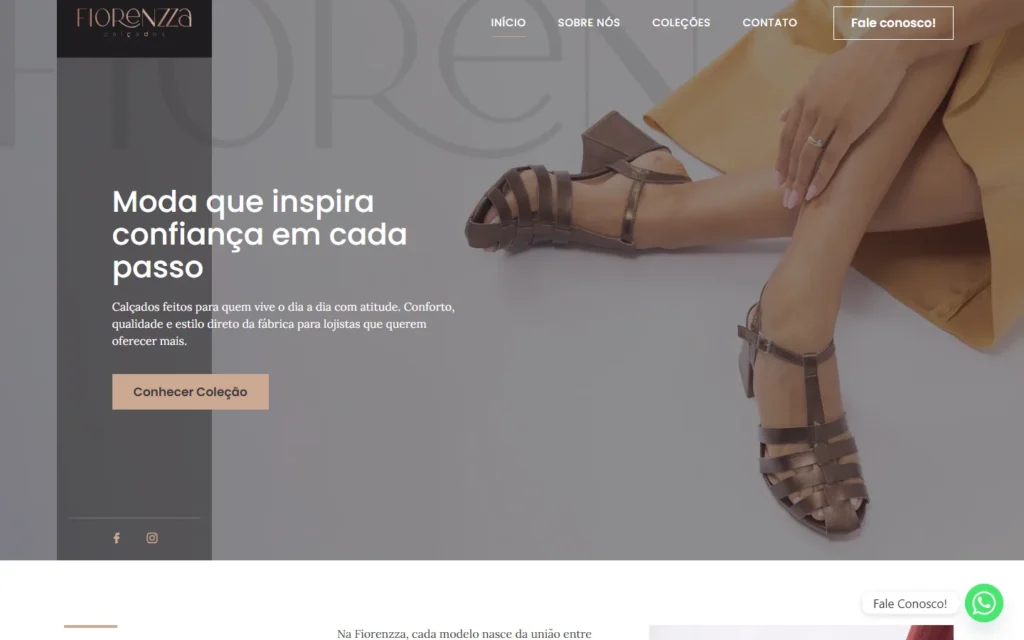 Captura do site de Fiorenzza Calçados: Página inicial: moda que inspira confiança em cada passo