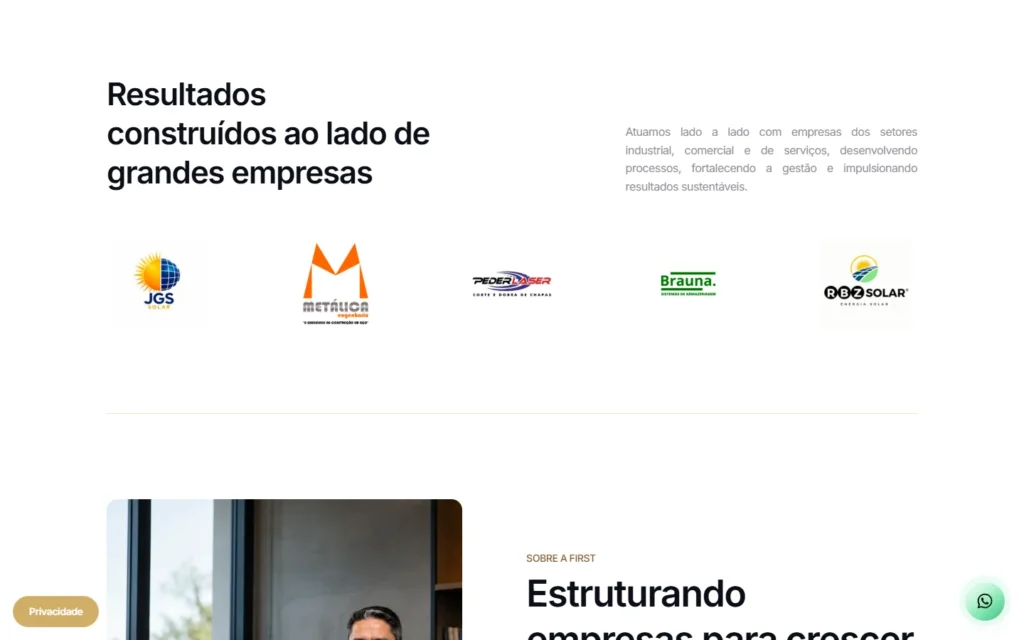 Captura do site de FIRST Consultoria: Seção Empresas atendidas