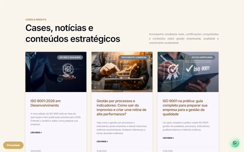 Captura do site de FIRST Consultoria: Seção Cases & Insights