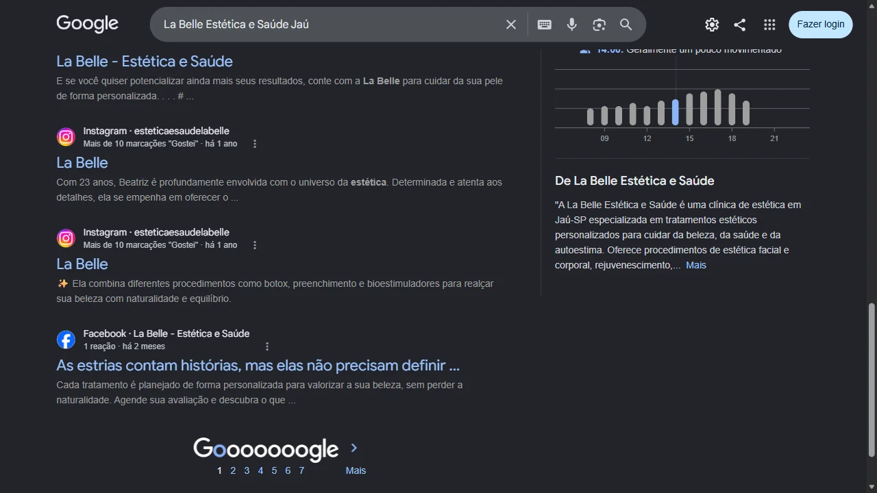 Apresentação pública da empresa de La Belle Estética e Saúde no Google. Captura real de 16/09/2026.