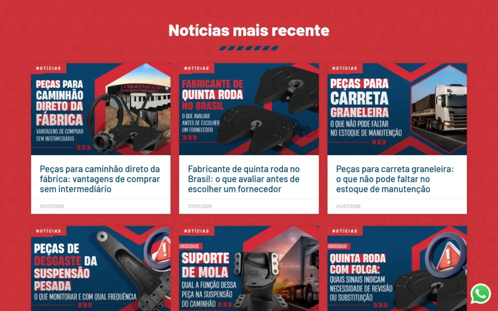 Captura do site de Lumer Peças: Seção de notícias do blog