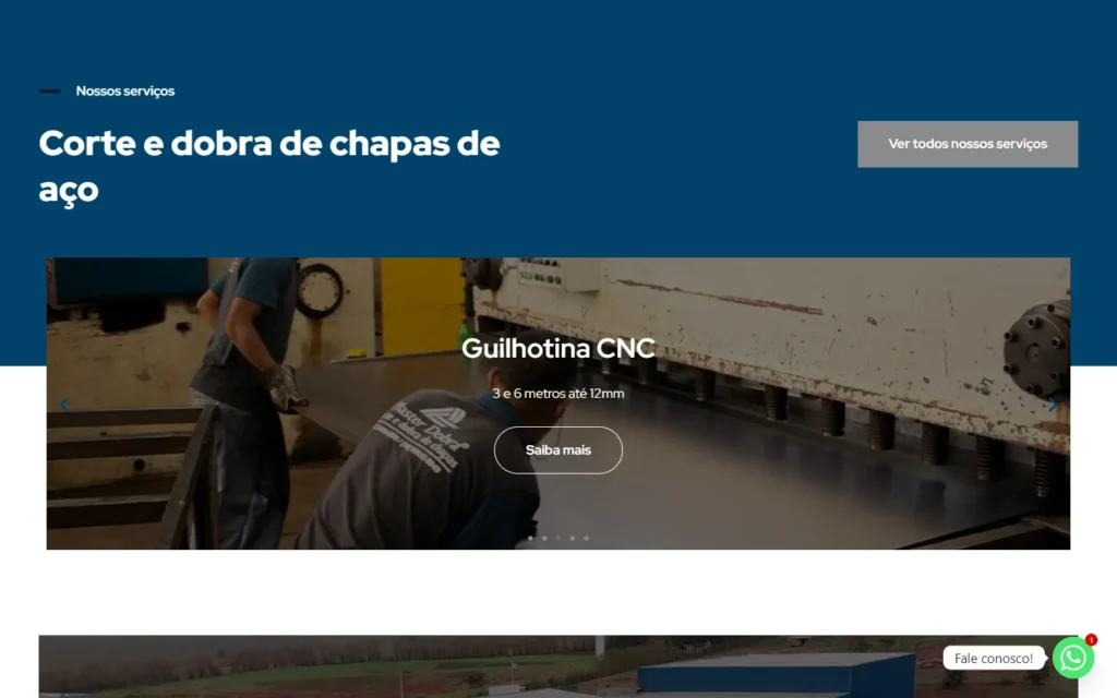 Captura do site de Master Dobra: Seção Nossos serviços em carrossel