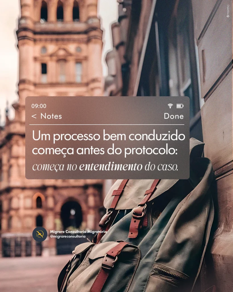 Peça de comunicação da Migrare Consultoria Migratória: 📅 08_06 — CARROSSEL -06