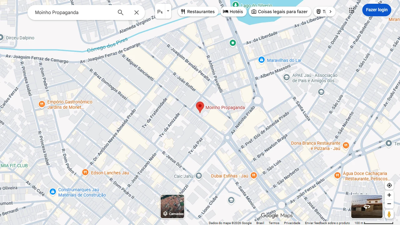 Localização de Moinho Propaganda no Google Maps. Captura real de 16/09/2026.