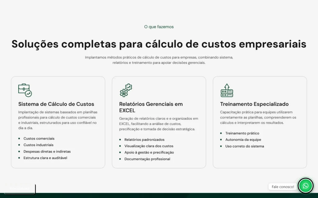 Captura do site de Pioneiro Métodos de Cálculos: Bloco O que fazemos: sistema, relatórios e treinamento