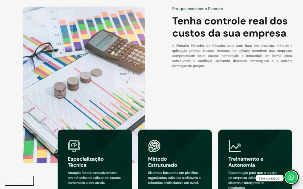 Captura do site de Pioneiro Métodos de Cálculos: Bloco Por que escolher a Pioneiro