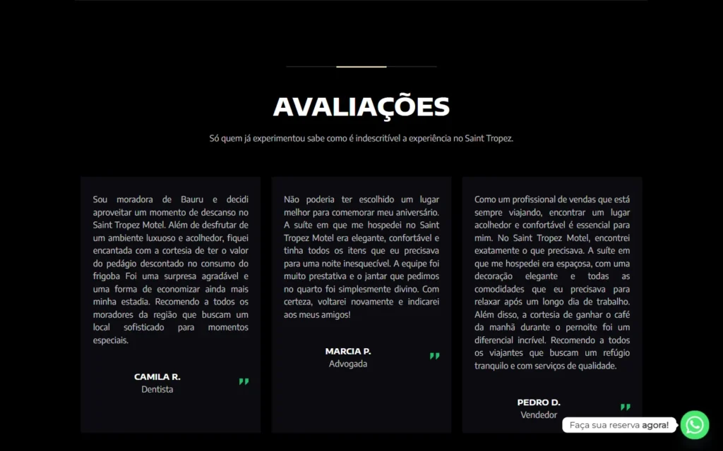 Captura do site de Saint Tropez Motel: Seção Avaliações