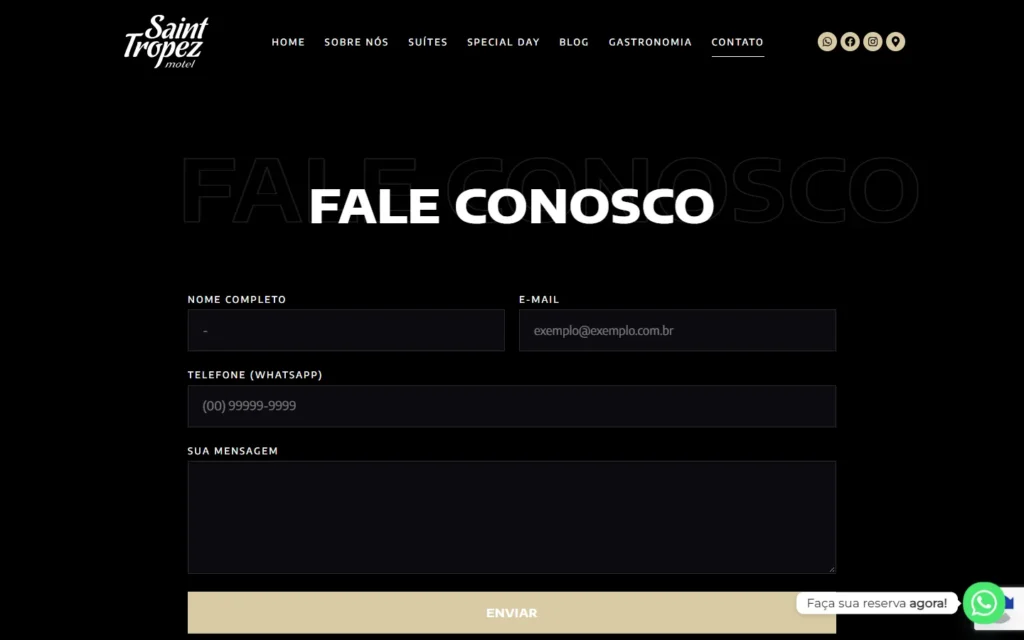 Captura do site de Saint Tropez Motel: Página Contato