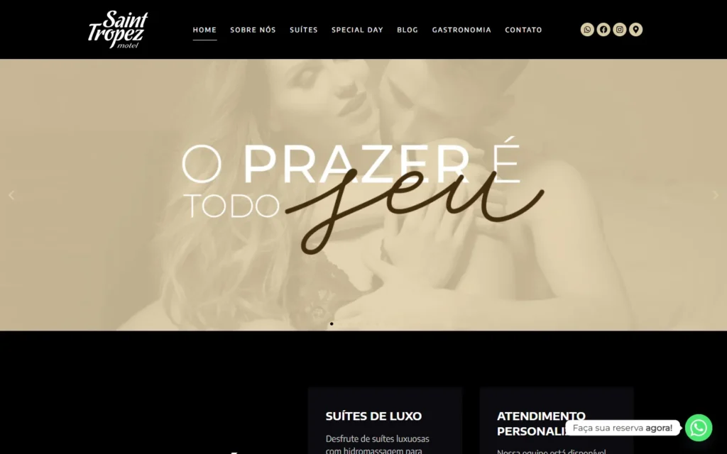 Captura do site de Saint Tropez Motel: Página inicial: o prazer é todo seu