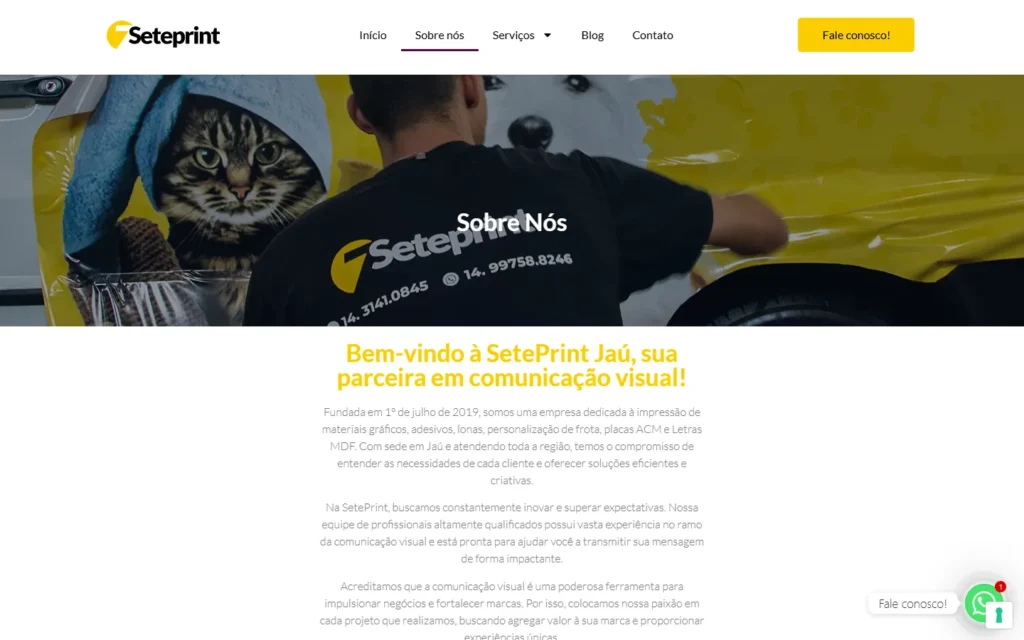 Captura do site de SetePrint Jaú: Página Sobre nós