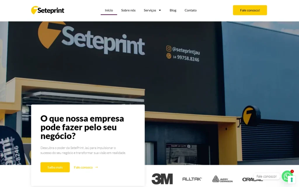 Captura do site de SetePrint Jaú: Página inicial
