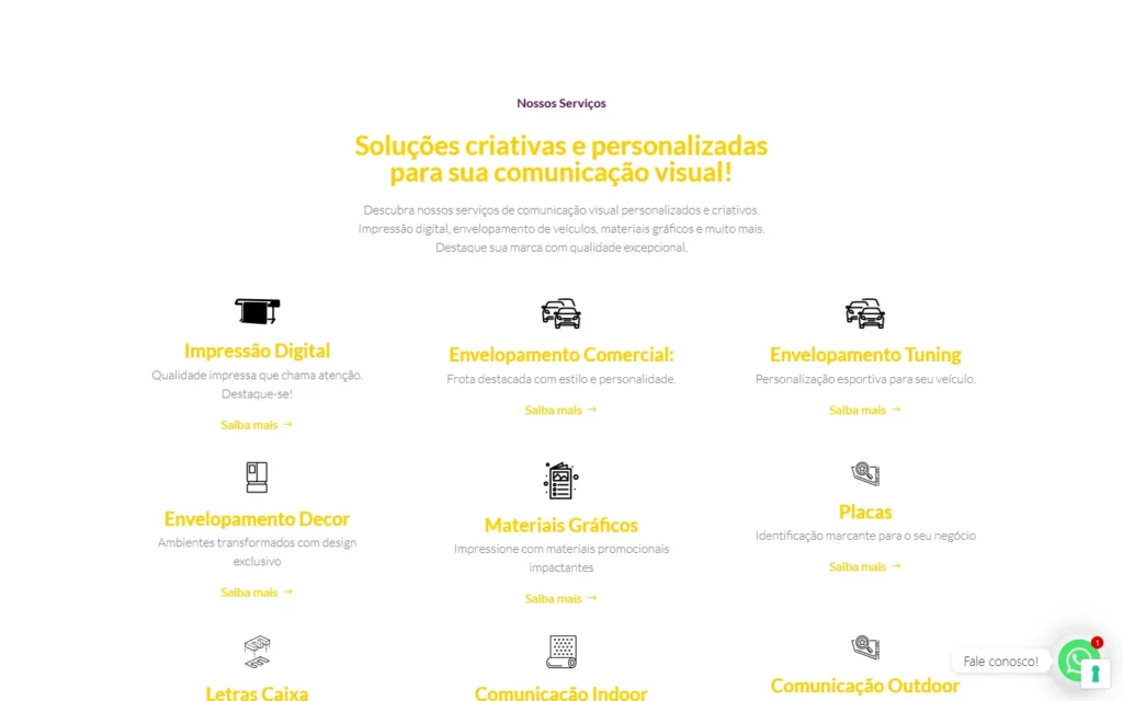 Captura do site de SetePrint Jaú: Seção Nossos serviços: nove frentes