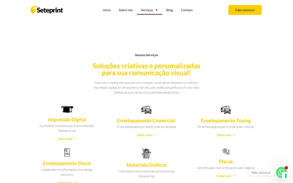 Captura do site de SetePrint Jaú: Página Serviços