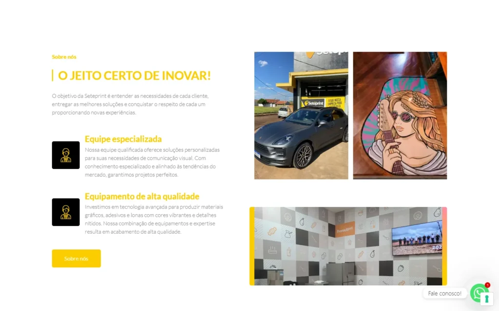 Captura do site de SetePrint Jaú: Seção Sobre nós: o jeito certo de inovar