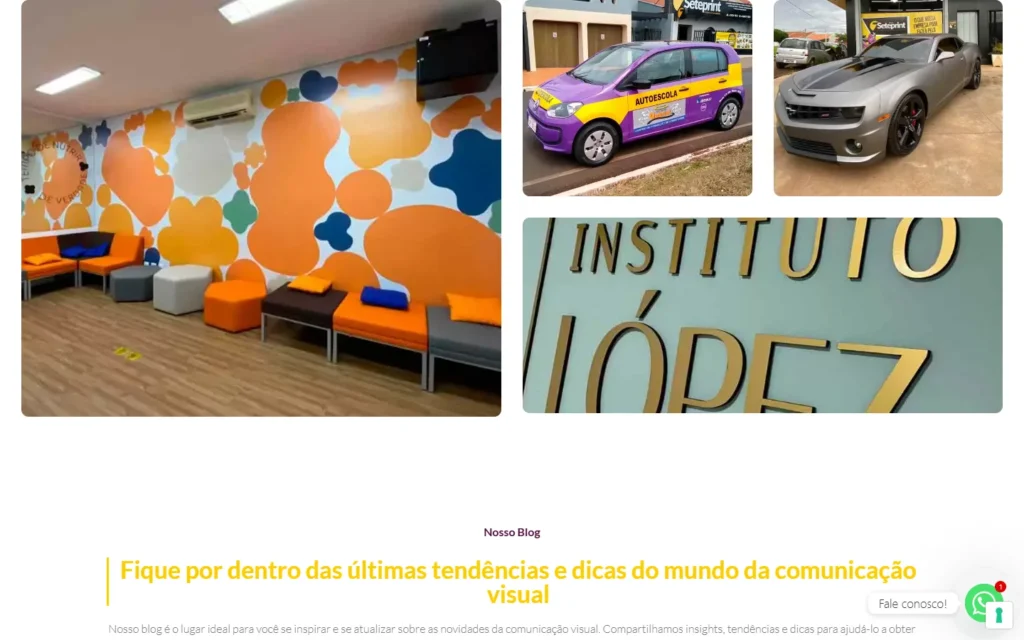 Captura do site de SetePrint Jaú: Fotos de trabalhos: envelopamento, letras caixa e ambientação