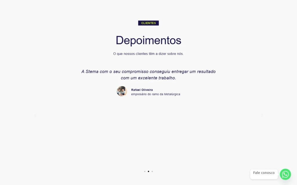 Captura do site de Stema: Seção Depoimentos