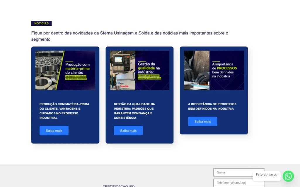 Captura do site de Stema: Seção Notícias