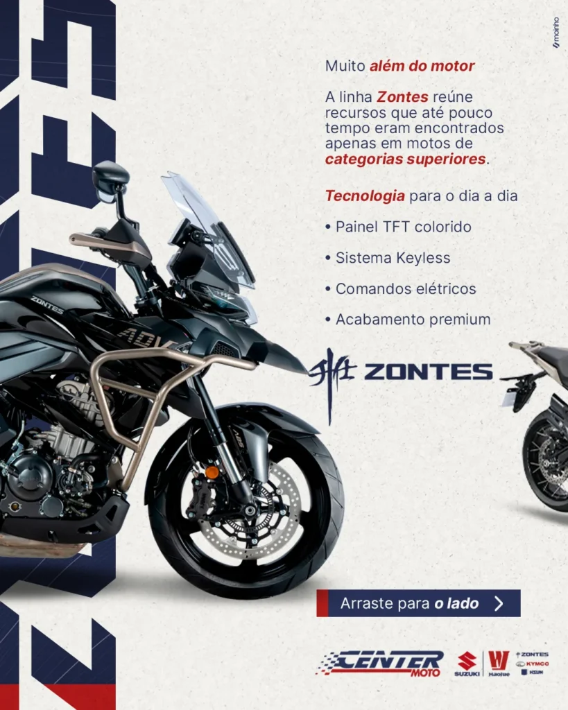 Anúncio da Center Moto sobre a tecnologia da linha Zontes
