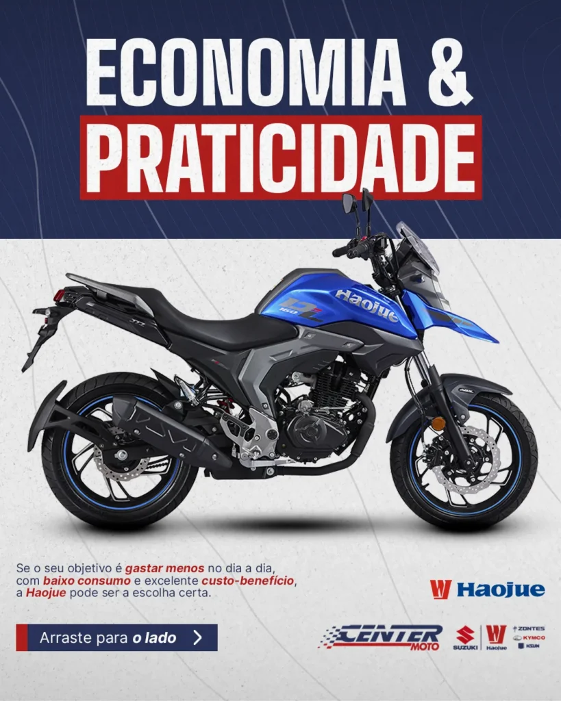 Anúncio da Center Moto sobre economia e praticidade das motos 0km