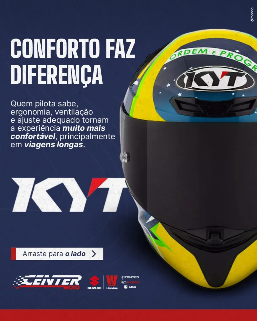 Anúncio da boutique Center Moto com capacete KYT
