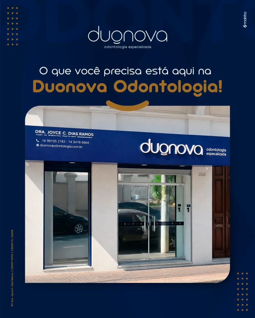Anúncio da Duonova com a fachada da clínica em Jaú