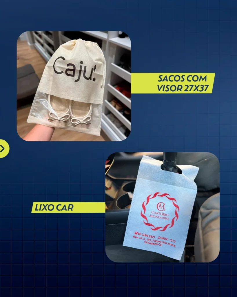Anúncio da Semana do Cliente JSILKS mostrando saco personalizado e organizador para carro