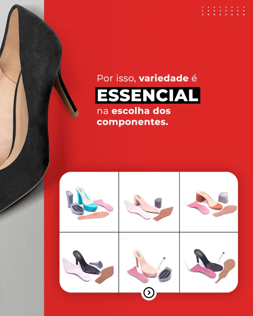 Anúncio da Tecnoplast sobre a variedade de componentes por modelo de calçado