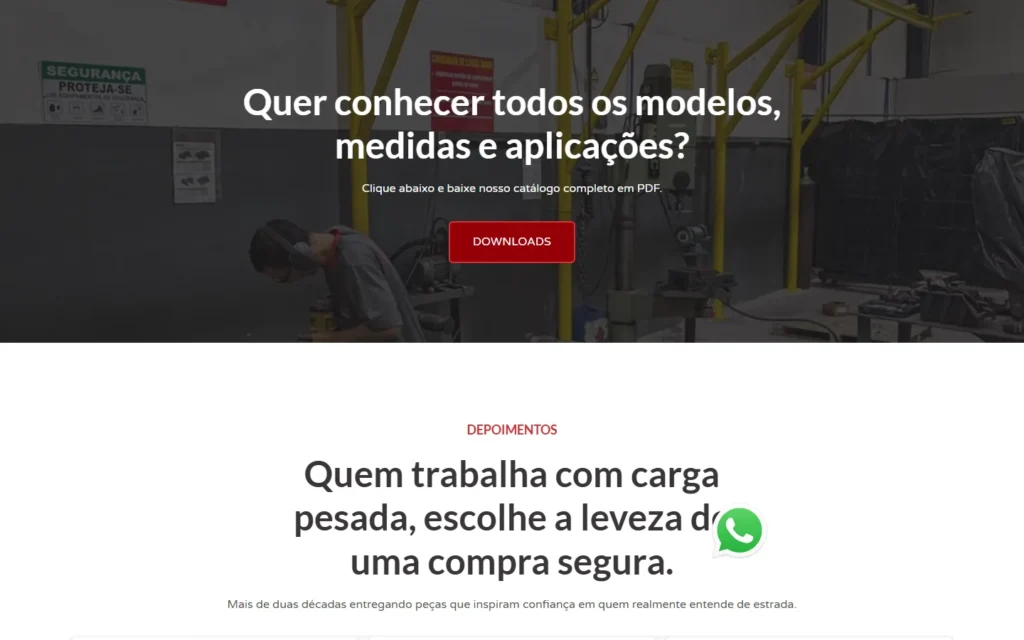 Captura do site de Unifor Indústria de Peças: Chamada do catálogo em PDF e depoimentos